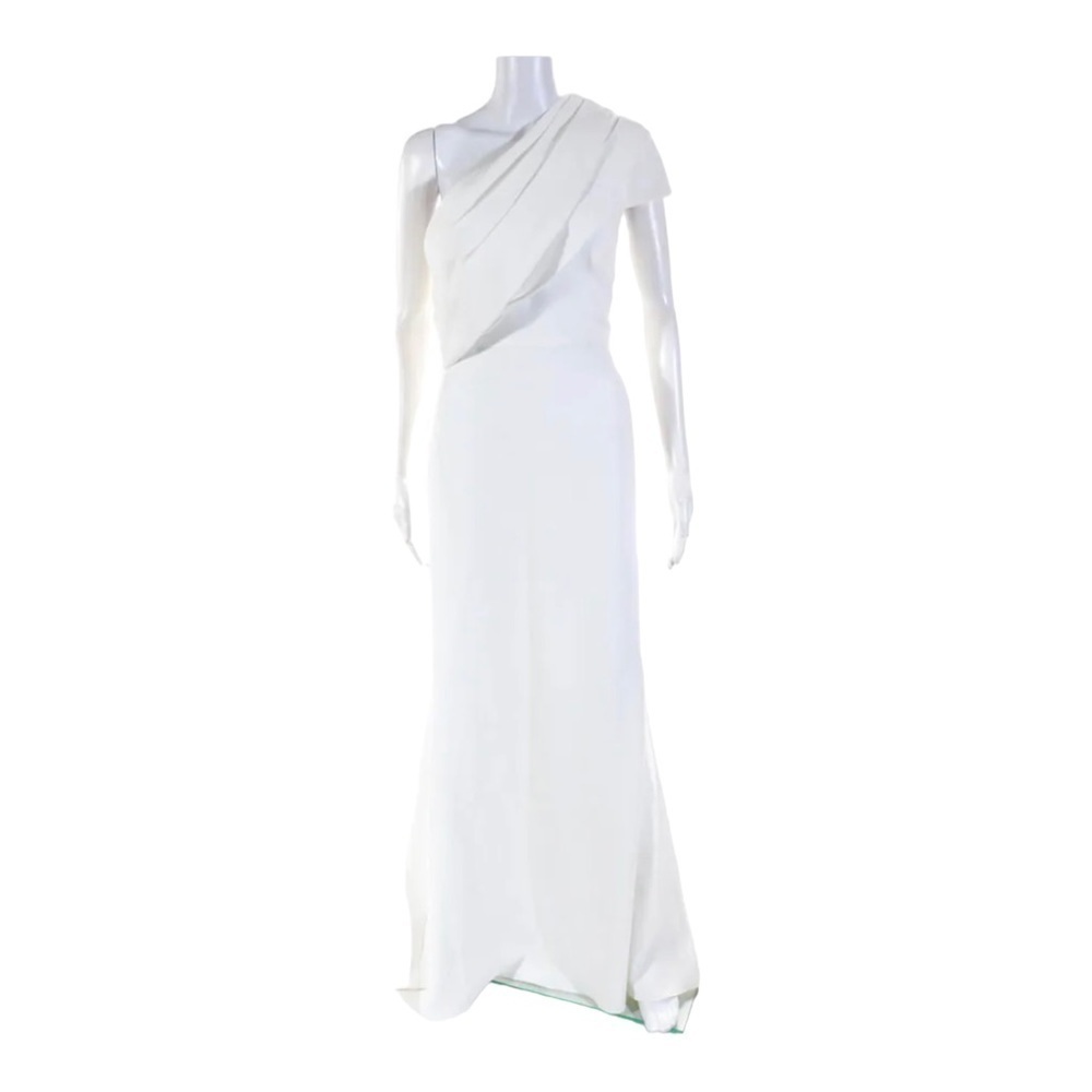 Badgley Mischka Asymmetric One Shoulder Bridal Gown White Wedding Dress Size 6 - Picture 10 of 13